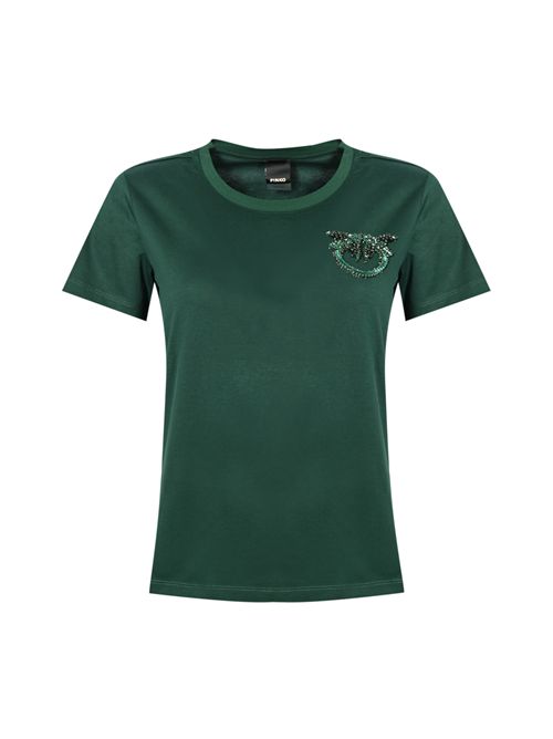 T-shirt con ricamo gioiello Nambrone in cotone Verde PINKO | 103320 A2RNX79